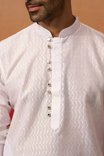 white wave pattern kurta with pyjama - elegant geometric set