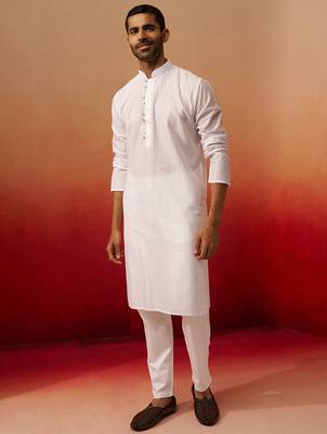 white wave pattern kurta with pyjama - elegant geometric set 3