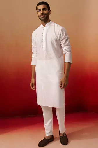 white wave pattern kurta with pyjama - elegant geometric set