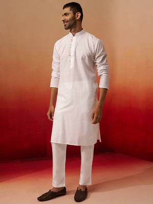 white wave pattern kurta with pyjama - elegant geometric set 4