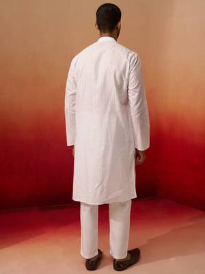 white wave pattern kurta with pyjama - elegant geometric set 5