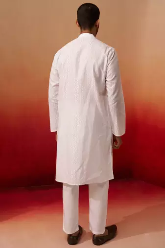 white wave pattern kurta with pyjama - elegant geometric set