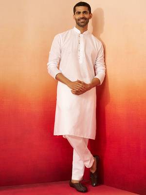 white jacquard kurta with pyjama - classic barfi pattern set 1