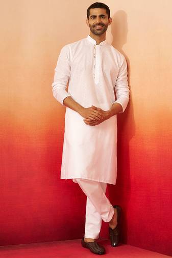 white jacquard kurta with pyjama - classic barfi pattern set