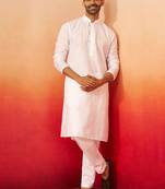 white jacquard kurta with pyjama - classic barfi pattern set