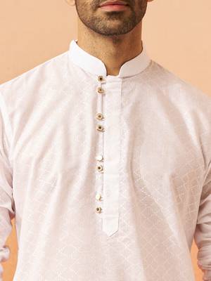 white jacquard kurta with pyjama - classic barfi pattern set 2