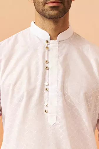 white jacquard kurta with pyjama - classic barfi pattern set