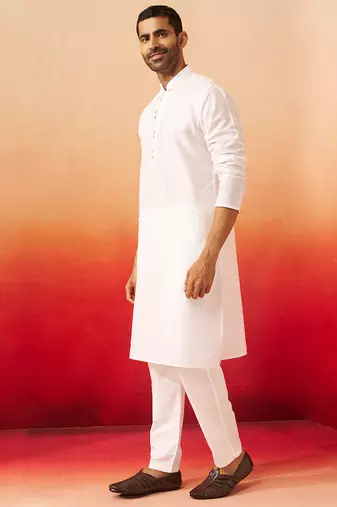 white jacquard kurta with pyjama - classic barfi pattern set