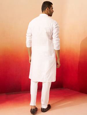 white jacquard kurta with pyjama - classic barfi pattern set 4