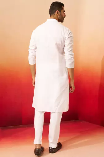 white jacquard kurta with pyjama - classic barfi pattern set