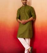 mehendi green jacquard kurta with pyjama - elegant barfi pattern set