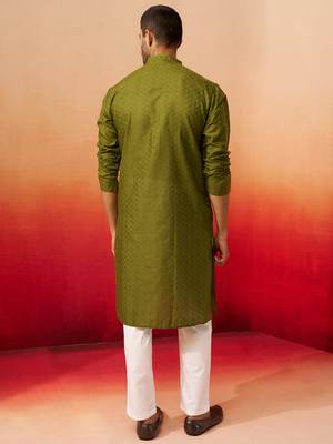 mehendi green jacquard kurta with pyjama - elegant barfi pattern set 5