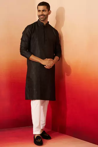 black jacquard kurta with pyjama - sophisticated ethnic set