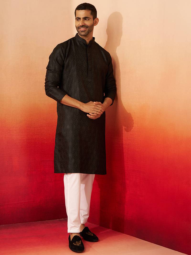 black jacquard kurta with pyjama - sophisticated ethnic set