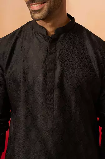 black jacquard kurta with pyjama - sophisticated ethnic set