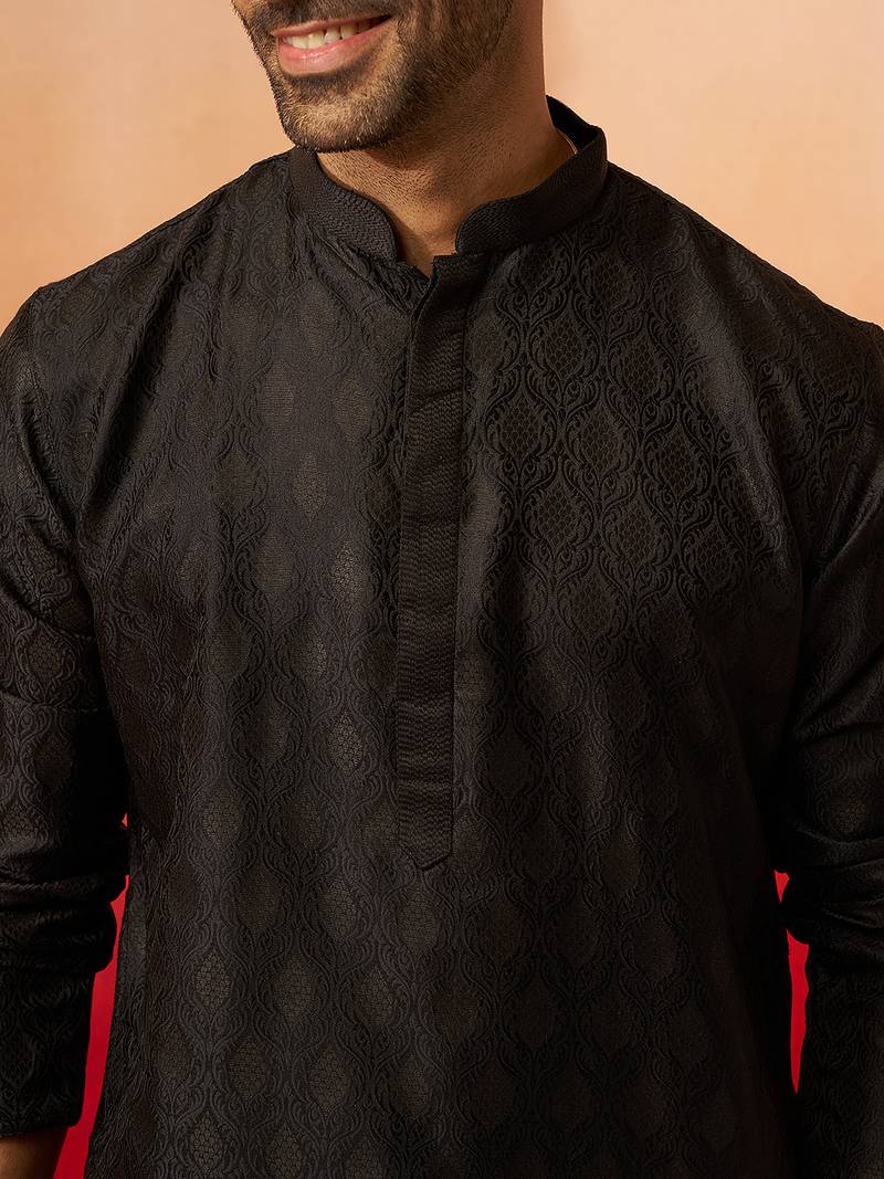 black jacquard kurta with pyjama - sophisticated ethnic set