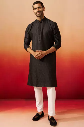 black jacquard kurta with pyjama - sophisticated ethnic set