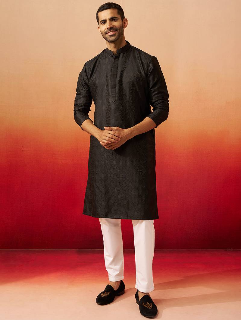 black jacquard kurta with pyjama - sophisticated ethnic set
