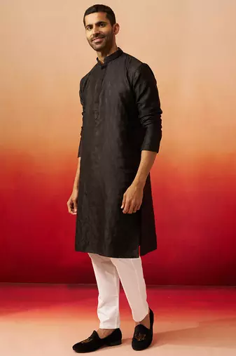 black jacquard kurta with pyjama - sophisticated ethnic set