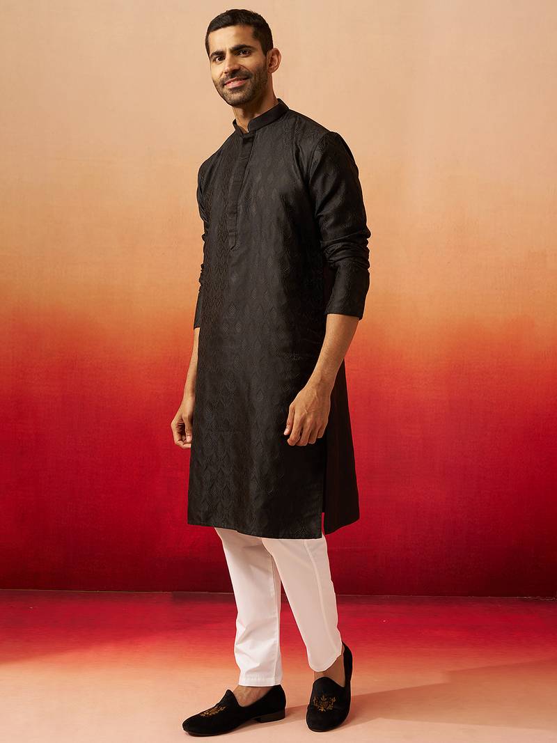 black jacquard kurta with pyjama - sophisticated ethnic set