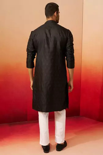 black jacquard kurta with pyjama - sophisticated ethnic set