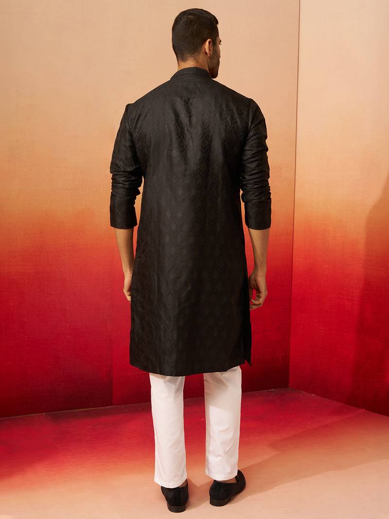 black jacquard kurta with pyjama - sophisticated ethnic set