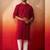 red thread embroidered kurta with pyjama - band collar traditional set