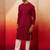 red thread embroidered kurta with pyjama - band collar traditional set