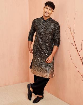 Black georgette kurta set - sequin embroidery wide leg pant festive wear 1