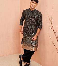 Black georgette kurta set - sequin embroidery wide leg pant festive wear