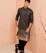 Black georgette kurta set - sequin embroidery wide leg pant festive wear