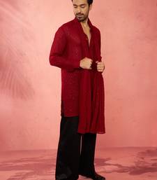 Complete maroon kurta set with pant and dupatta - 3 piece traditional festive ensemble