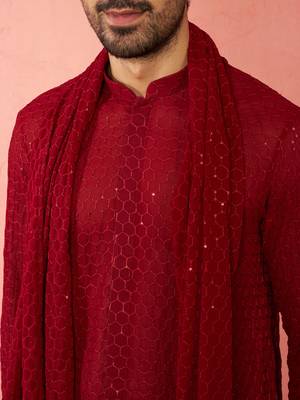 Complete maroon kurta set with pant and dupatta - 3 piece traditional festive ensemble 2