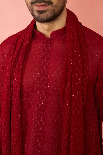 Complete maroon kurta set with pant and dupatta - 3 piece traditional festive ensemble