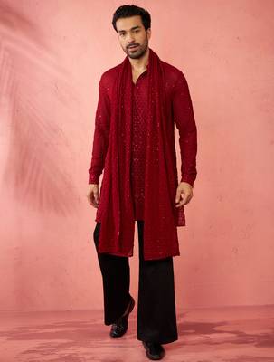 Complete maroon kurta set with pant and dupatta - 3 piece traditional festive ensemble 3
