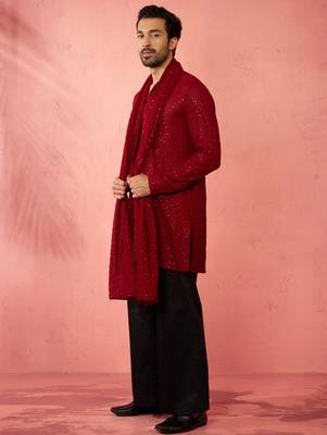 Complete maroon kurta set with pant and dupatta - 3 piece traditional festive ensemble 4