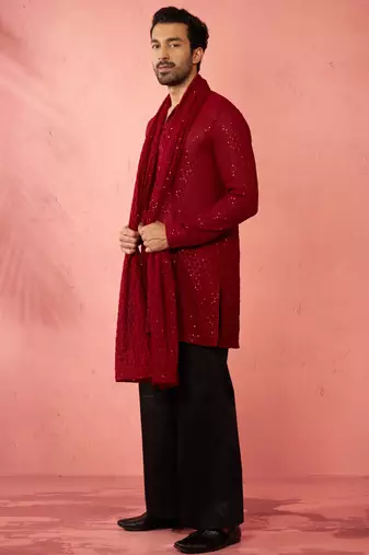 Complete maroon kurta set with pant and dupatta - 3 piece traditional festive ensemble