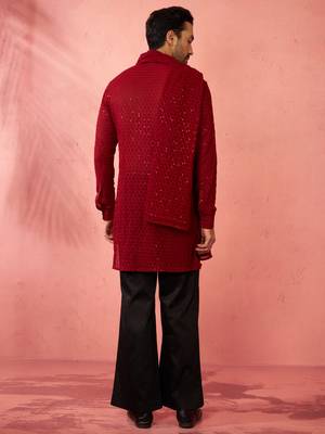 Complete maroon kurta set with pant and dupatta - 3 piece traditional festive ensemble 5