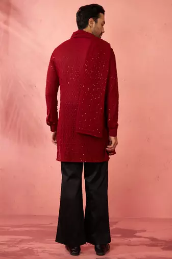 Complete maroon kurta set with pant and dupatta - 3 piece traditional festive ensemble