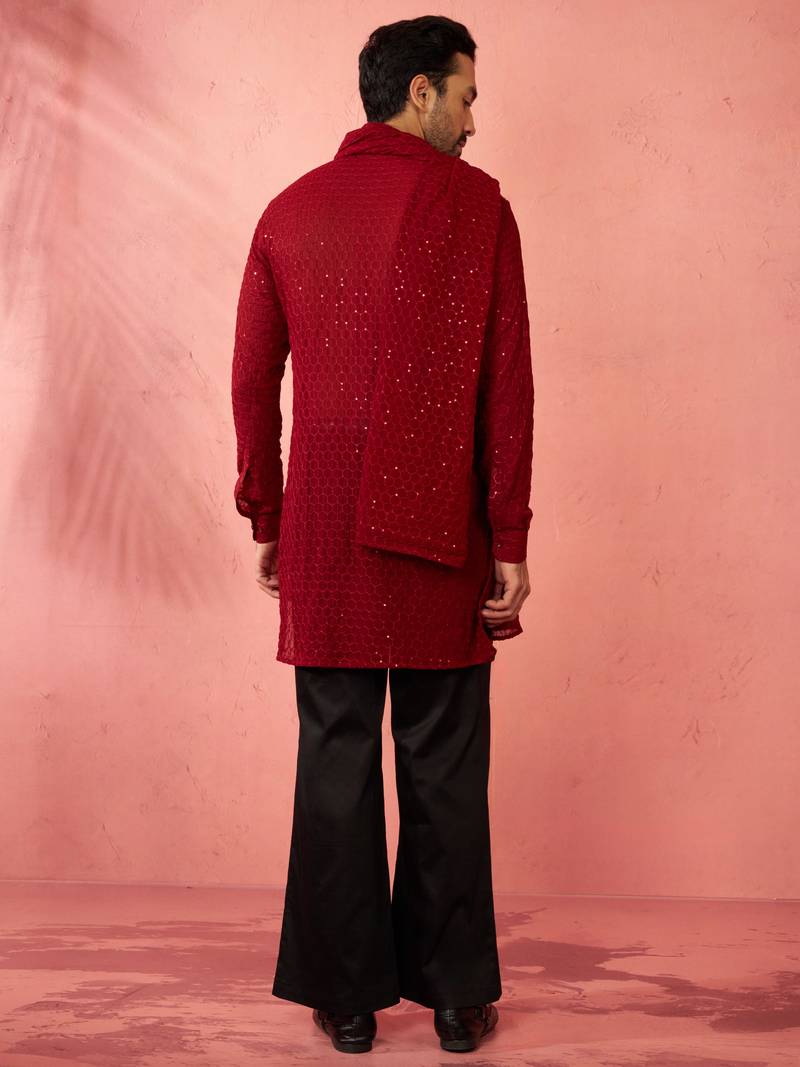 Complete maroon kurta set with pant and dupatta - 3 piece traditional festive ensemble