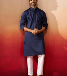 navy blue thread embroidered kurta with pyjama - classic textured set