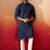 navy blue thread embroidered kurta with pyjama - classic textured set