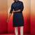 navy blue thread embroidered kurta with pyjama - classic textured set