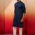 navy blue thread embroidered kurta with pyjama - classic textured set