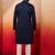 navy blue thread embroidered kurta with pyjama - classic textured set