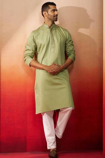mint green thread embroidered kurta with pyjama - fresh textured set