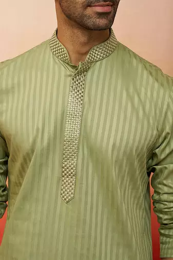 mint green thread embroidered kurta with pyjama - fresh textured set