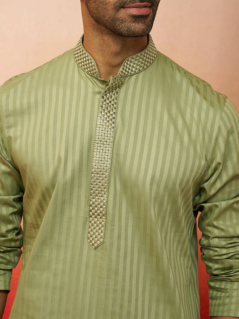 mint green thread embroidered kurta with pyjama - fresh textured set