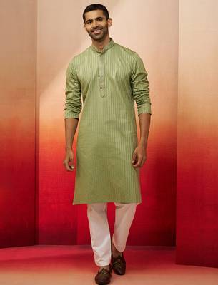 mint green thread embroidered kurta with pyjama - fresh textured set 3