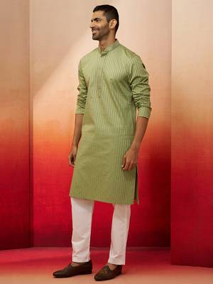 mint green thread embroidered kurta with pyjama - fresh textured set 4